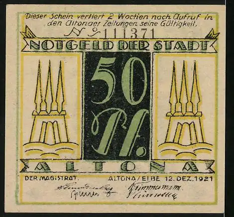 Notgeld Altona /Elbe 1921, 50 Pfennig, älteres Pärchen mit Hunden