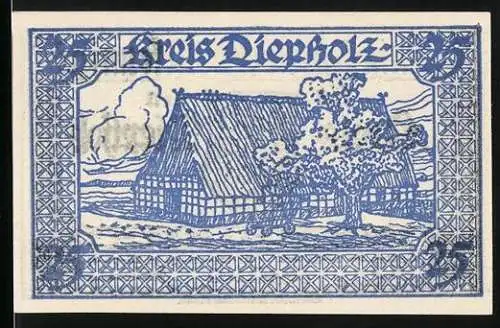 Notgeld Diepholz 1920, 25 Pfennig, Bauerngehöft und Wappen