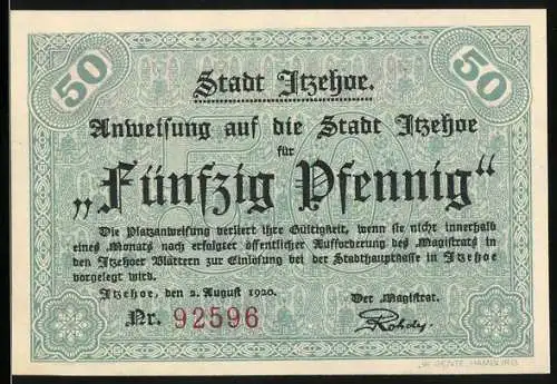 Notgeld Itzehoe 1920, 50 Pfennig, Begrüssung der Jäger im Dorf