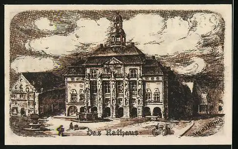 Notgeld Lüneburg, 50 Pfennig, Wappen und das Rathaus