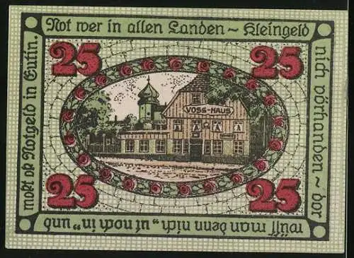 Notgeld Eutin 1920, 25 Pfennig, Wappen und Voss-Haus