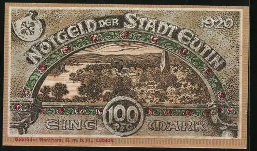 Notgeld Eutin 1920, 100 Pfennig, Wappen und Ortsansicht