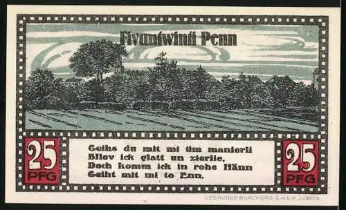 Notgeld Ahrensbök 1920, 25 Pfennig, Marienbildnis und Blick zum Ort