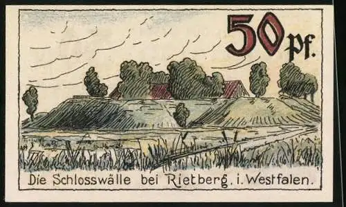 Notgeld Rietberg i. W. 1921, 50 Pfennig, am See und Schlosswälle