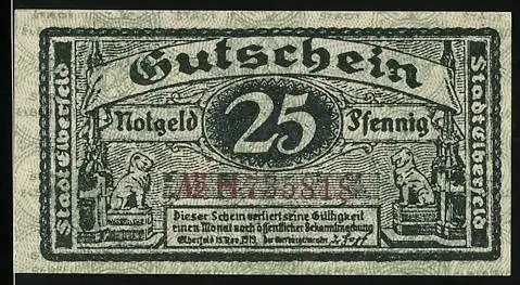 Notgeld Elberfeld 1919, 25 Pfennig, Wappen