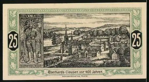 Notgeld Wittlich 1921, 25 Pfennig, Eberhards-Clausen vor 400 Jahren und Wappen