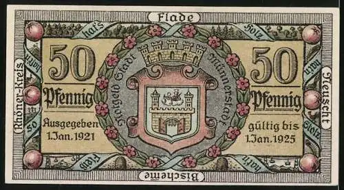 Notgeld Münnerstadt 1921, 50 Pfennig, Oberes Tor und Wappen