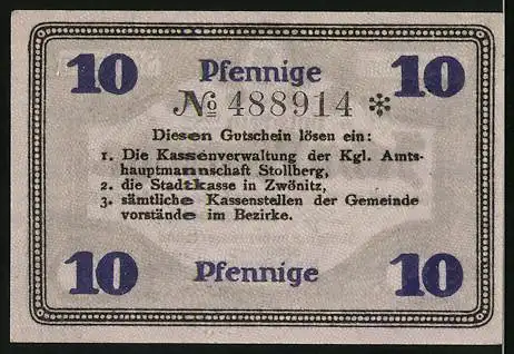 Notgeld Stollberg 1918, 10 Pfennig, Wappen