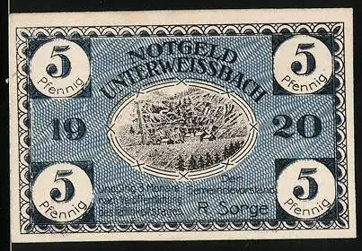 Notgeld Unterweissbach 1920, 10 Pfennig, Ortsansicht von oben