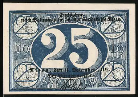 Notgeld Alzey 1919, 25 Pfennig