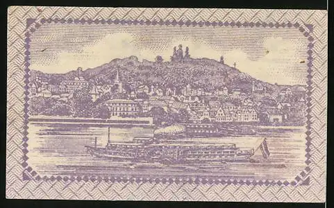 Notgeld Linz a. Rh. 1920, 25 Pfennig, Ortsansicht und Wappen