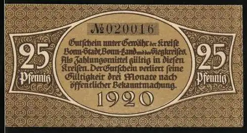 Notgeld Bonn 1920, 25 Pfennig, Männer beim Wiederaufbau