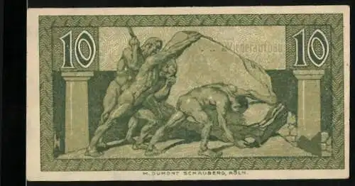 Notgeld Bonn1920, 10 Pfennig, Männer beim Wiederaufbau