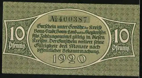 Notgeld Bonn1920, 10 Pfennig, Männer beim Wiederaufbau