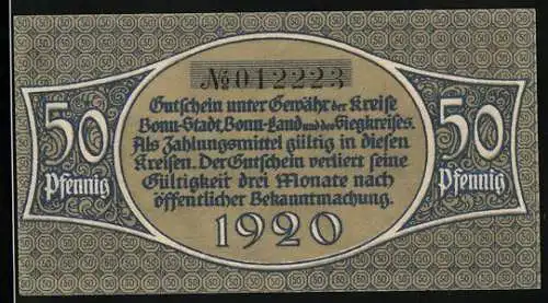 Notgeld Bonn 1920, 50 Pfennig, Männer beim Wiederaufbau