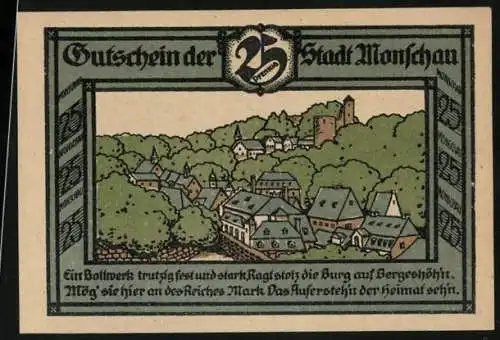 Notgeld Monschau 1921, 25 Pfennig, Ortsansicht