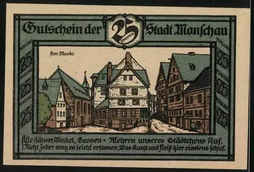 Notgeld Monschau 1921, 25 Pfennig, Ortspartie