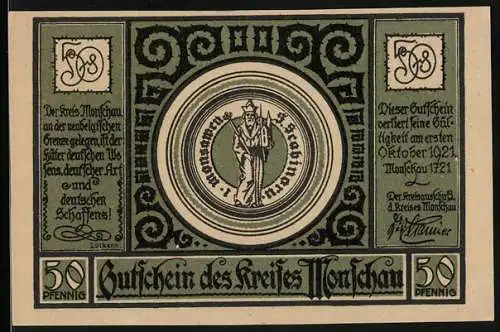 Notgeld Monschau 1921, 50 Pfennig, geografische Karte