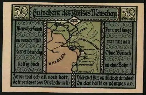 Notgeld Monschau 1921, 50 Pfennig, geografische Karte
