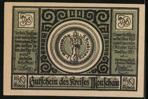 Notgeld Monschau 1921, 50 Pfennig, Teilansicht vom Ort