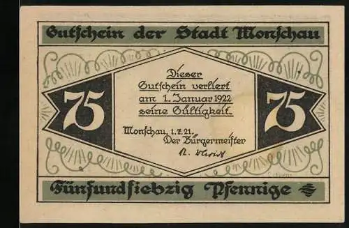 Notgeld Monschau 1921, 75 Pfennig, Ruine Haller