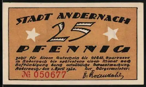 Notgeld Andernach 1920, 25 Pfennig, Kirche