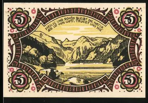 Notgeld Berchtesgaden 1920, 50 Pfennig, Bergpanorama am See