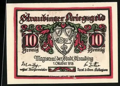 Notgeld Straubing 1923, 10 Pfennig, Wappen