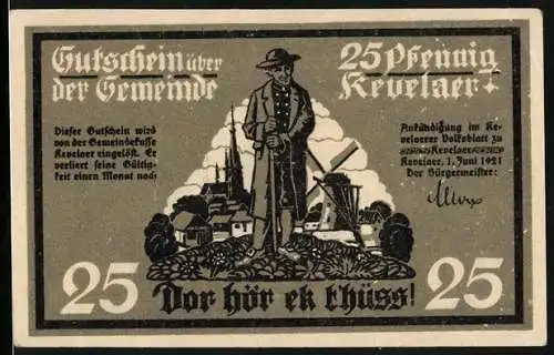 Notgeld Kevelaer 1921, 25 Pfennig, Geistlicher vor der Stadt