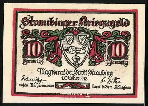 Notgeld Straubing 1918, 10 Pfennig, Wappen