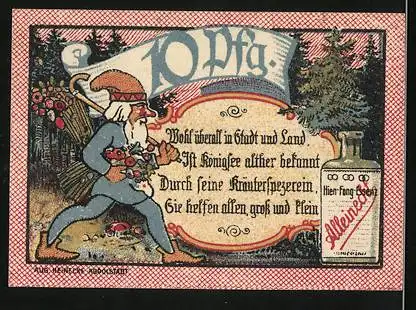 Notgeld Königsee i. Thür. 1921, 10 Pfennig, Wappen und Kräuterspezerein