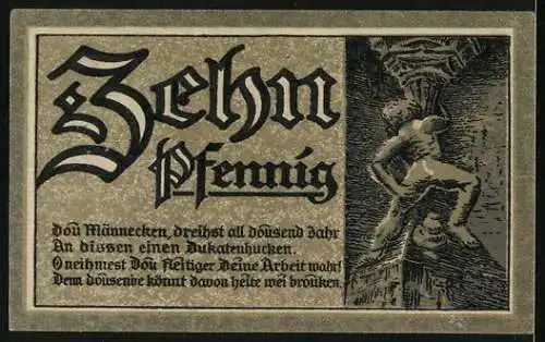 Notgeld Goslar am Harz 1920, 10 Pfennig, Wappen und Statue