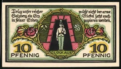 Notgeld Berchtesgaden 1920, 10 Pfennig, Bergmann und Edelweiss