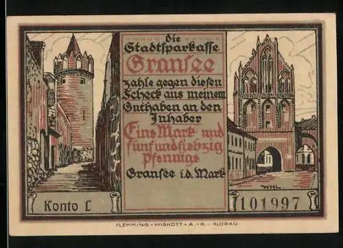 Notgeld Gransee i. d. Mark, 175 Pfennige, Pulverturm und Ruppiner Tor, Frauen beweinen Toten