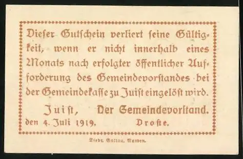 Notgeld Juist 1919, 25 Pfennig