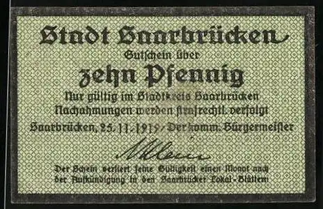 Notgeld Saarbrücken 1919, 10 Pfennig, Ortspartie