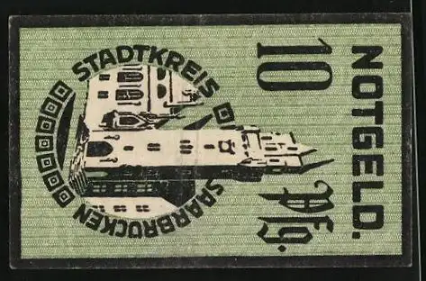 Notgeld Saarbrücken 1919, 10 Pfennig, Ortspartie