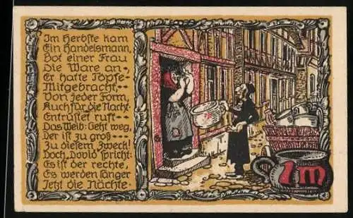 Notgeld Beverungen 1921, 1 Mark, Handelsmann und altes Haus
