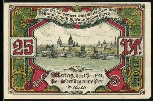 Notgeld Mainz 1921, 25 Pfennig, Stadtansicht und Dom