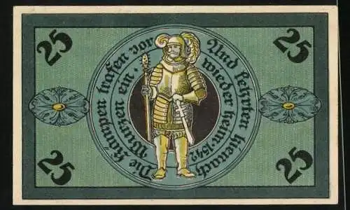 Notgeld Torgau 1921, 25 Pfennig, Kirche und Ritter