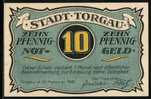 Notgeld Torgau 1921, 10 Pfennig, Ritter in Rüstung