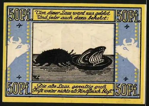 Notgeld Bismark i. A. 1921, 50 Pfennig, Die Goldene Laus, Laus frisst Rindfleisch