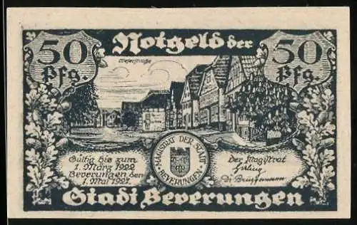 Notgeld Beverungen 1921, 50 Pfennig, Weserstrasse, Polizist beim Kartenspielen