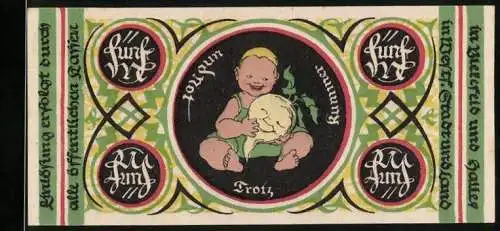Notgeld Bielefeld 1919, 5 Mark, Kleinkind mit Rübe trotz Kummer und Not