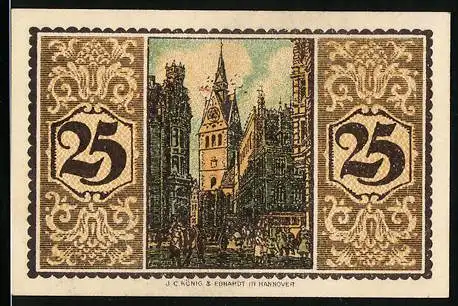 Notgeld Hannover 1921, 25 Pfennig, Stadtpartie