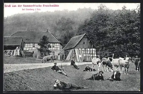 AK Eisenberg / Thür., Stimmungsbild am Gasthof Waldhaus Froschmühle