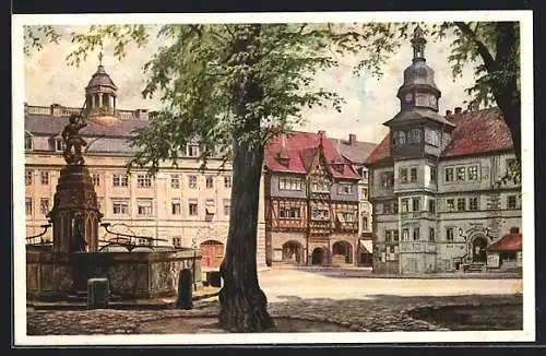 Künstler-AK Eisenach / Thür., Marktplatz mit Brunnen