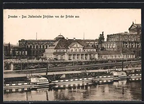 AK Dresden, Gasthof Italienisches Dörfchen von der Brücke aus