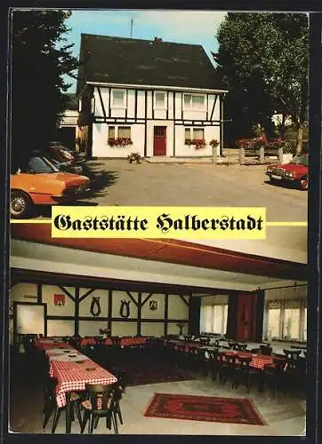 AK Brün / Wenden, Gaststätte Halberstadt, Mathiasstrasse 10, Aussen- und Innenansicht