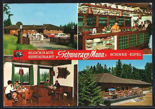 AK Gondenbrett, Blockhaus-Restaurant Schwarzer Mann, Aussen- und Innenansichten